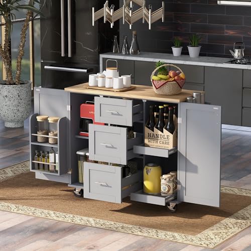 White Kitchen Island with Drop Leaf and 3 Drawer U3264