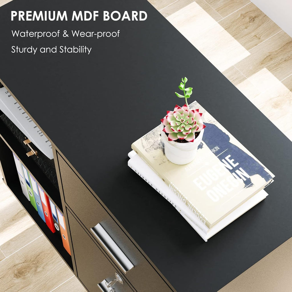 Black Wood Lateral File Cabinet with Lock I37452