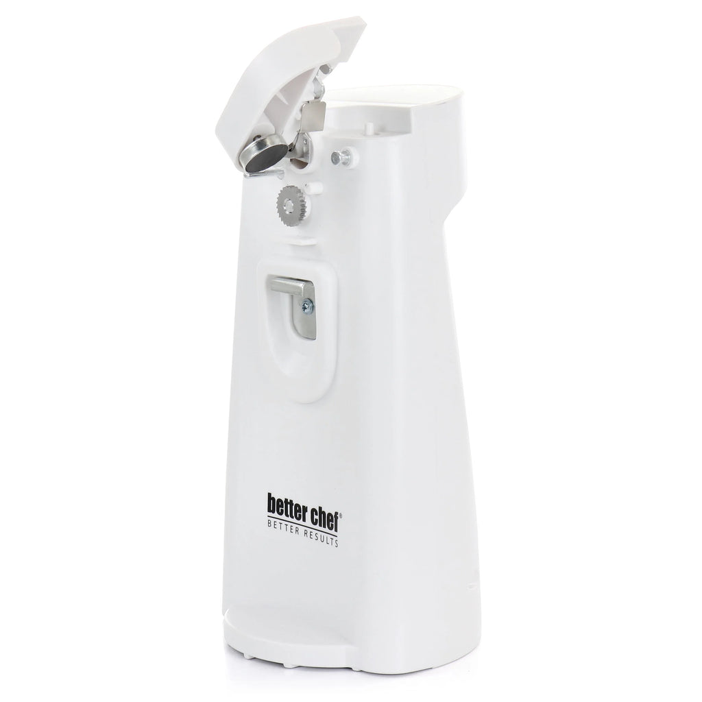 White Electric Can Opener with Knife Sharpener and Bottle Opener I6146