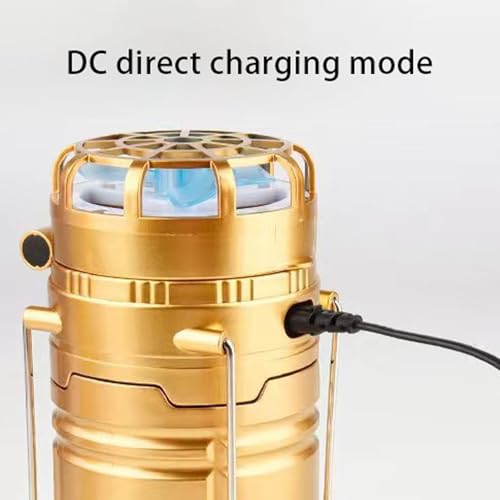 5-in-1 Portable LED Camping Lantern with Fan, Solar/USB Rechargeable, Lightweight ABS (Silver, 17.7X10X7.7cm) I14171