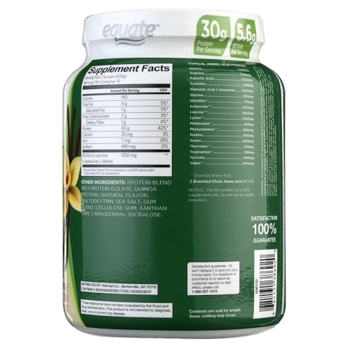 Plant-Based Protein Supplement, 2 lbs, Smooth Vanilla H913471