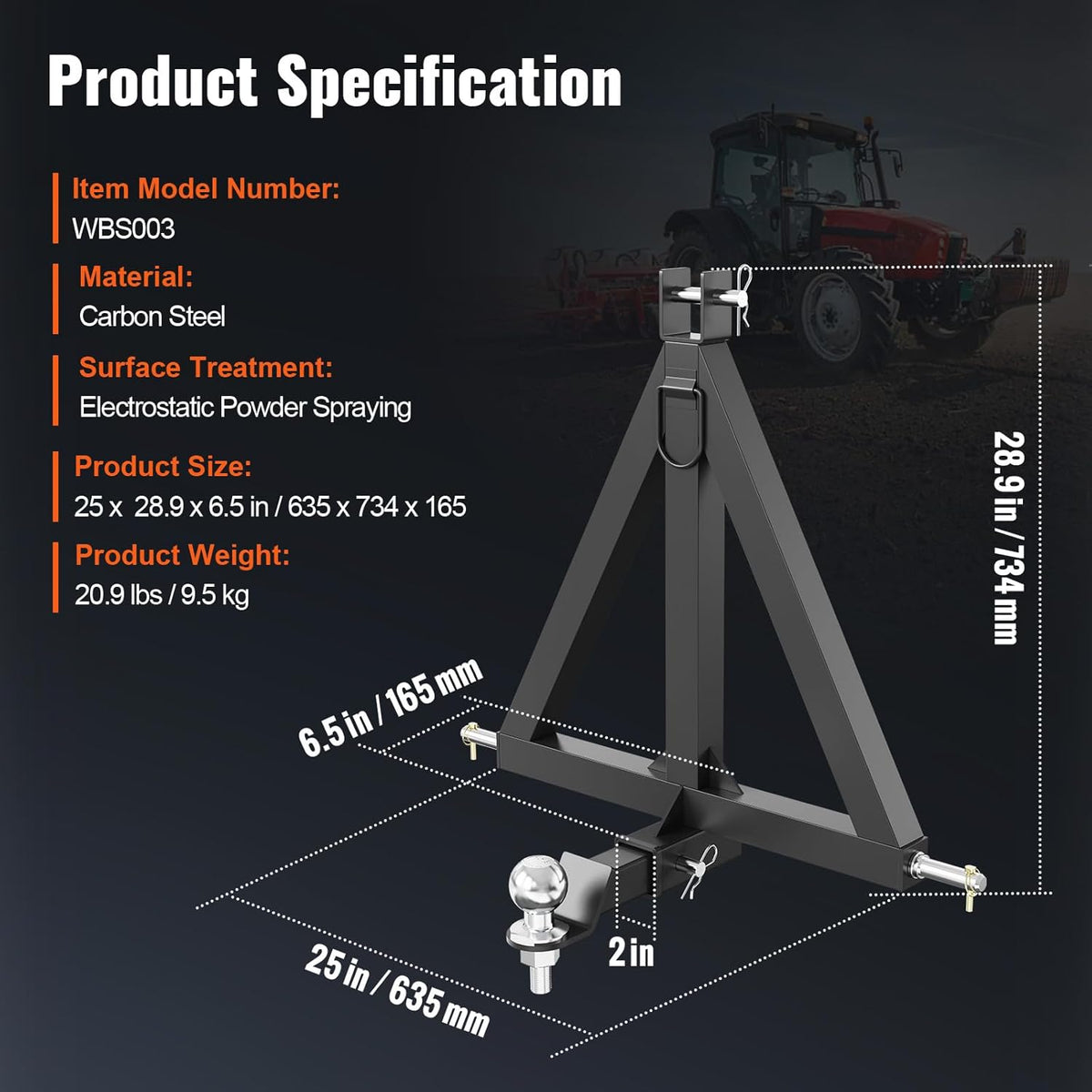 3 Point 2" Receiver Trailer Hitch Category 1 Tractor Tow Drawbar Adapter with Pins G99535