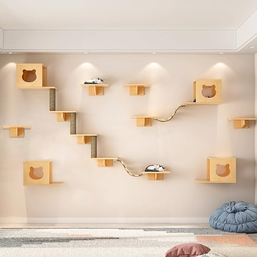 Cat Wall Shelves and Furniture Set with Condos, Perches, Bridge Ladders, Sisal Scratching Posts J515