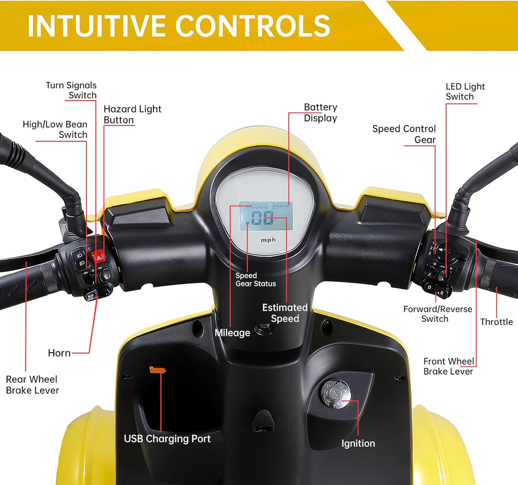 Yellow 4 Wheel Mobility Scooter 500lbs Capacity F9890