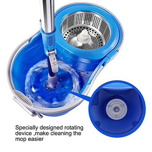 Mop Bucket with Wringer Set, Stainless Steel Handle, 5 Microfiber Replacement Heads, 1 Floor Brush Mop Head W928752