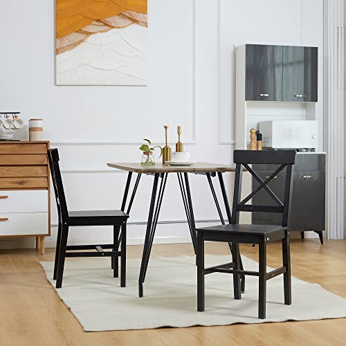 Black Wooden Cross Back Dining Chairs Set of 2 S77470
