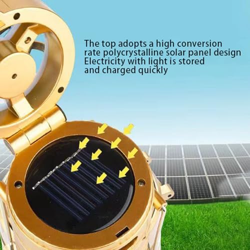 5-in-1 Portable LED Camping Lantern with Fan, Solar/USB Rechargeable, Lightweight ABS (Silver, 17.7X10X7.7cm) I14171