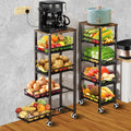 5 Tier Wire Basket with Wood Top and Wheels I273016