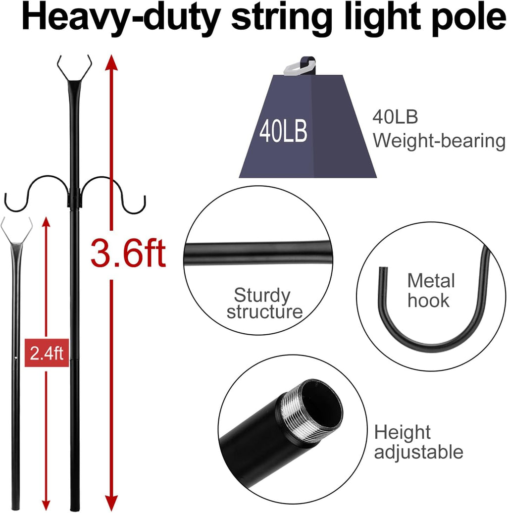2 Pack Adjustable Metal String Light Poles H547