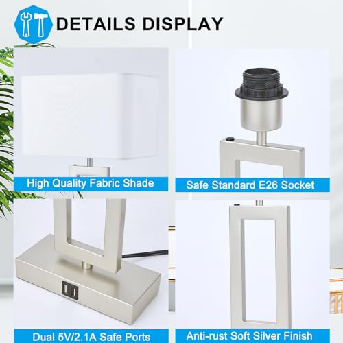 Set of 2 Touch Control Table Lamps with USB Ports, 3-Way Dimmable, Gold and White H6399
