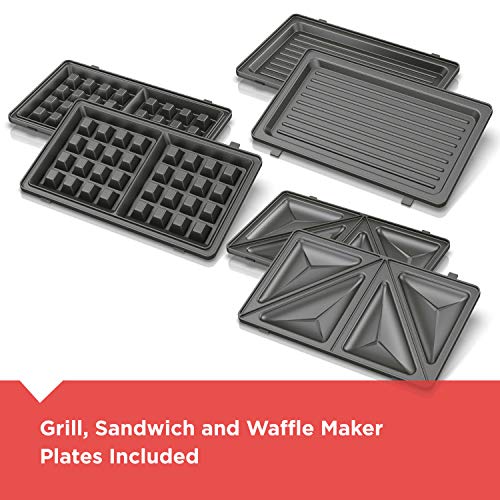 3-in-1 Waffle Iron, Grill and Sandwich Press, Non-Stick Removable Plates P69092