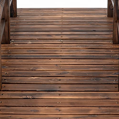 Fir Wood Garden Bridge Arc Walkway with Side Railings, Stained Wood, 60" x 26.5" x 19" X11644