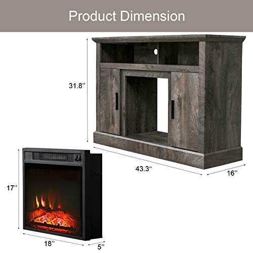 Electric Fireplace TV Stand Entertainment Center Corner Fire Place Heaters Tv Console for TVs up to 42" Wide, Rustic Y78591