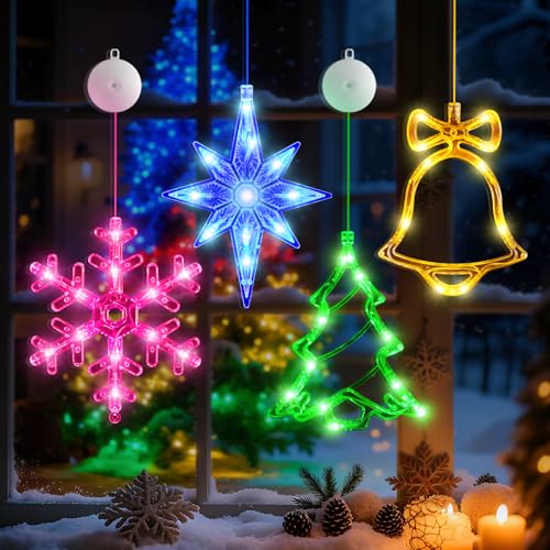 5Pack Christmas Window Lights with Timer, Battery Powered White LED Snowflake Decor C50355