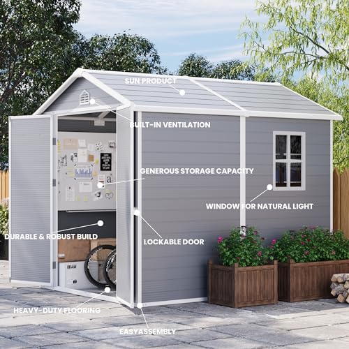 6 x 8 FT Grey Plastic Outdoor Storage Shed with Floor W8987