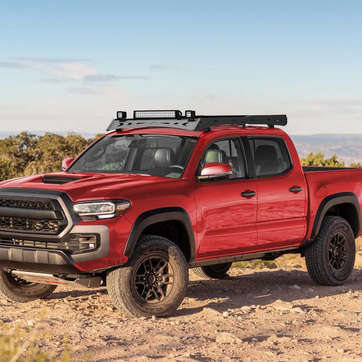 Heavy Duty Roof Rack Cargo Carrier with 2 LED Lights and 1 Light Bar H906465