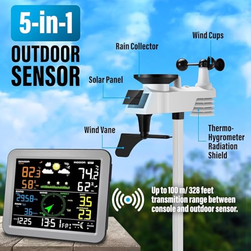 Wireless 7-in-1 Indoor Outdoor Weather Station with Rain Gauge D712354