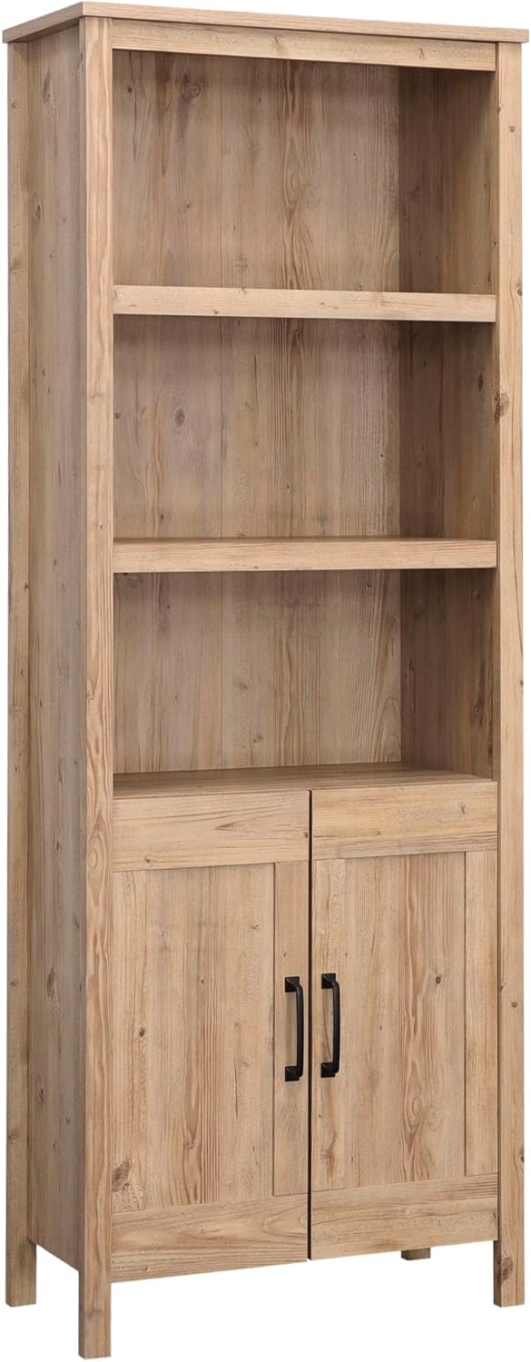 Khaki Pine Finish Bookcase with Doors B981269
