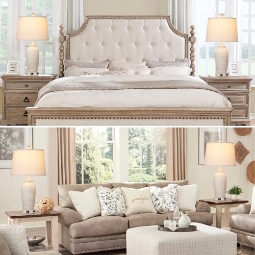 Set of 2 25" Touch Control Table Lamps with USB A+C Ports & AC Outlet U317