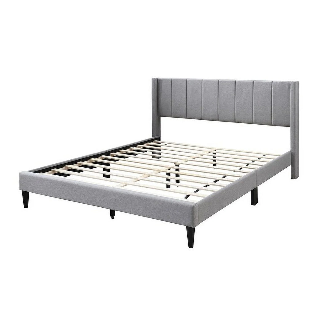 King Grey Linen Vertical Tufted Platform Bed E5003
