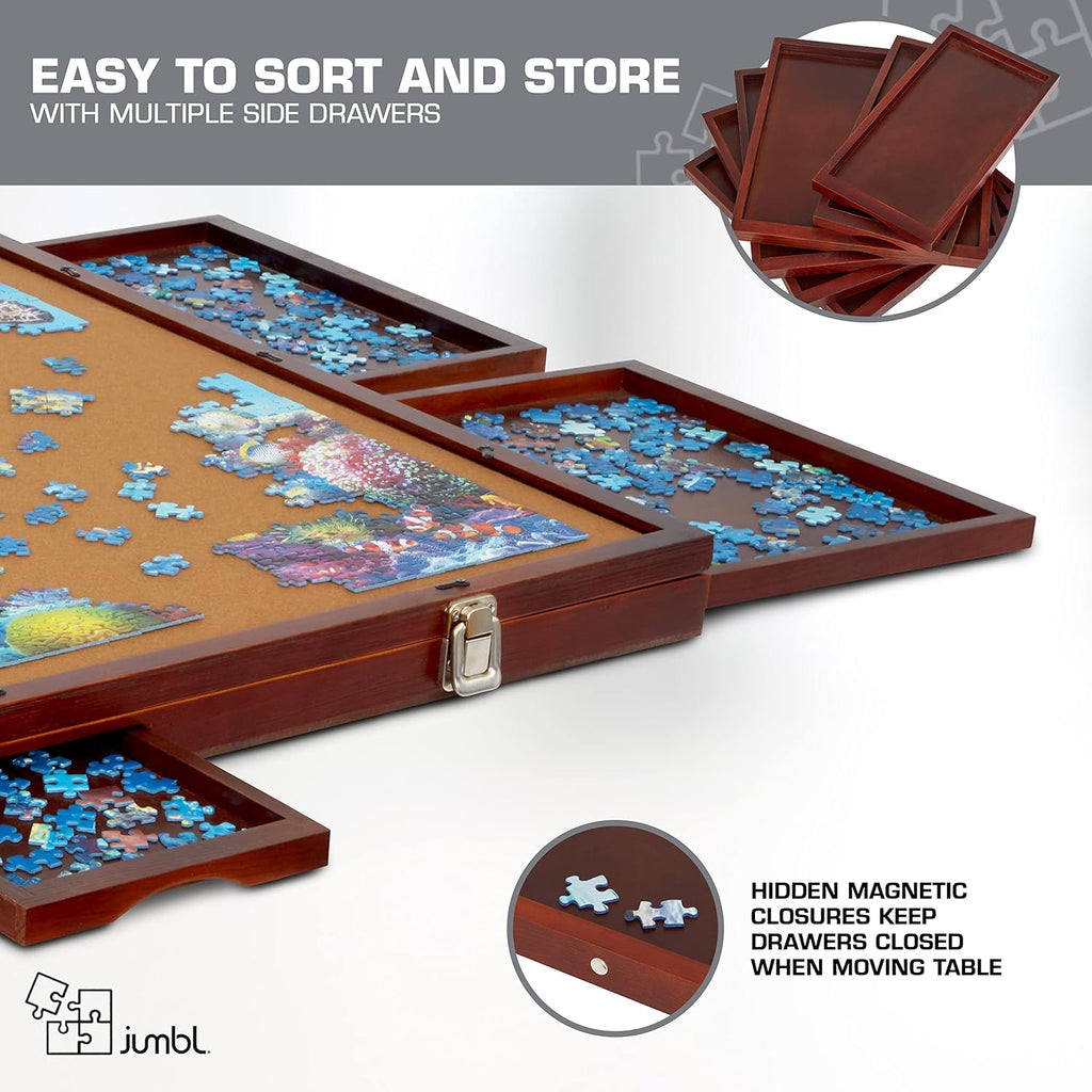 1500-Piece Tilting Puzzle Board with Felt Surface, 6 Removable Sorting Drawers, 27” x 35” Wooden Jigsaw Puzzle Table W483