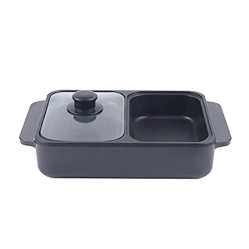 2 in 1 Portable Electric Non-Stick Hot Pot BBQ Grill Pan 110V 1200W Black Z142