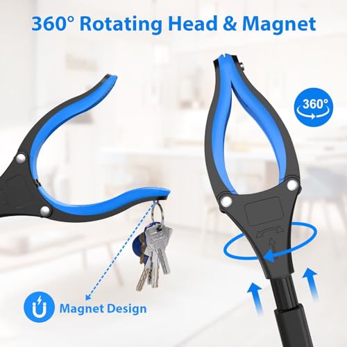 32" Foldable Reacher Grabber Tool with 360° Rotating Jaw & Magnet, Blue H120