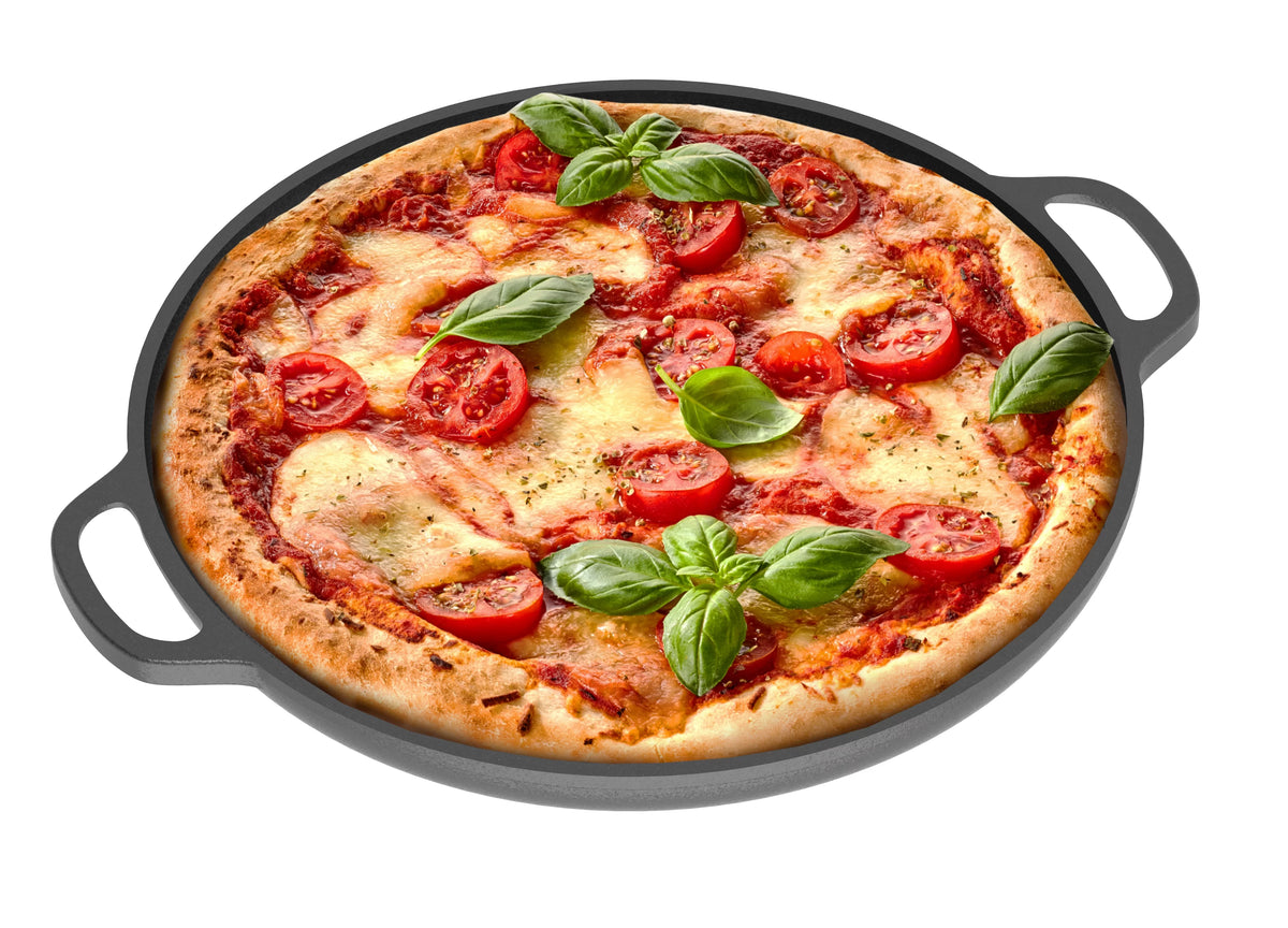 Black 12 in x 14 in x 1 in Cast Iron Baking Pizza Pan R8277