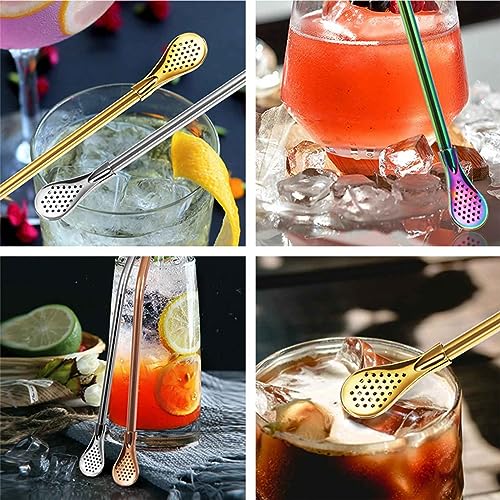 4pcs Stainless Steel Spoon Straws with Cleaning Brush I789873