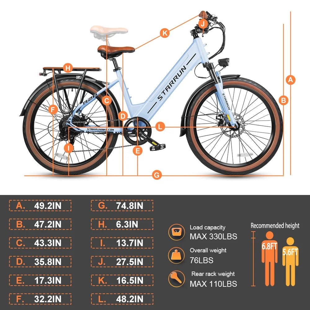 500W 48V 12Ah 7 Speed 26'' Electric Bicycle Q74730