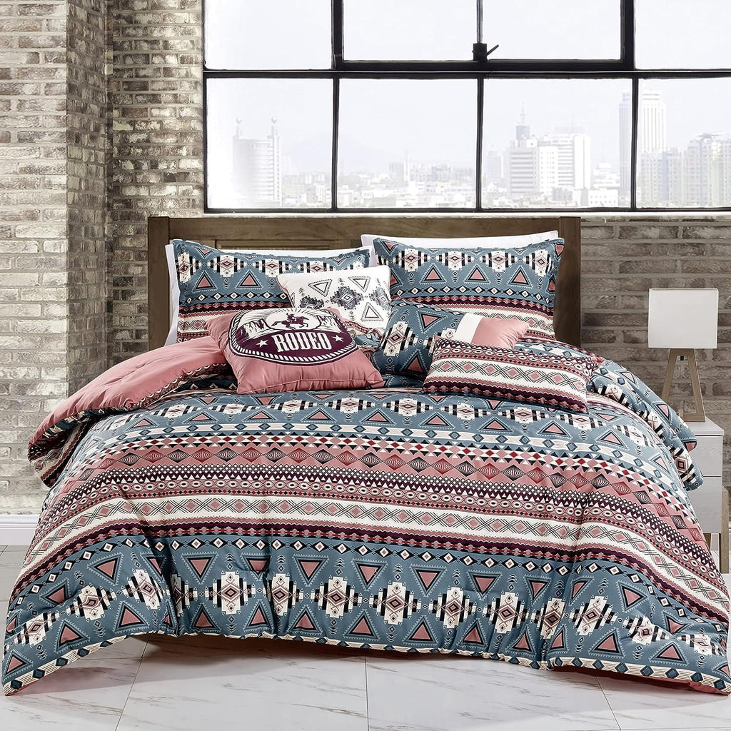 Teal Pink Southwestern Design Comforter Bedding Set Queen Size J15324