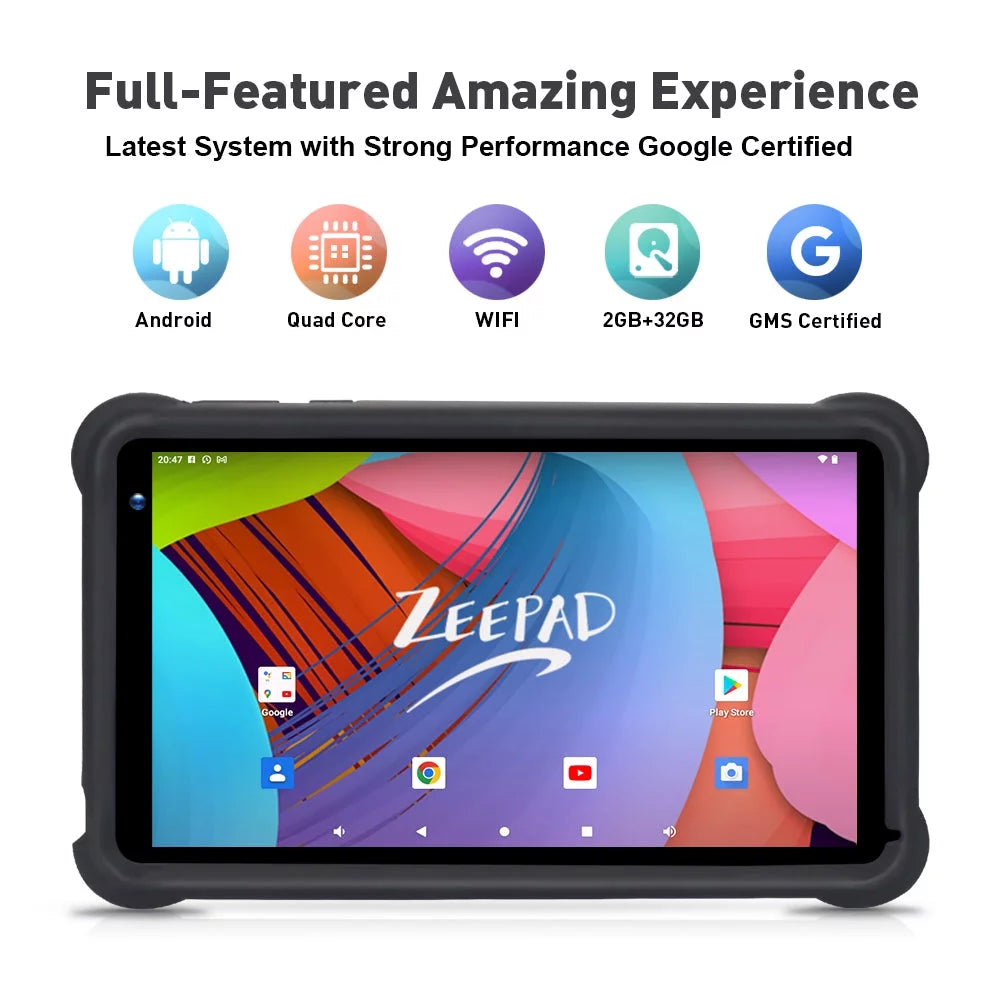 Black 7inch Kids Tablet Computer Android 12 32GB Storage Touch Screen L42161