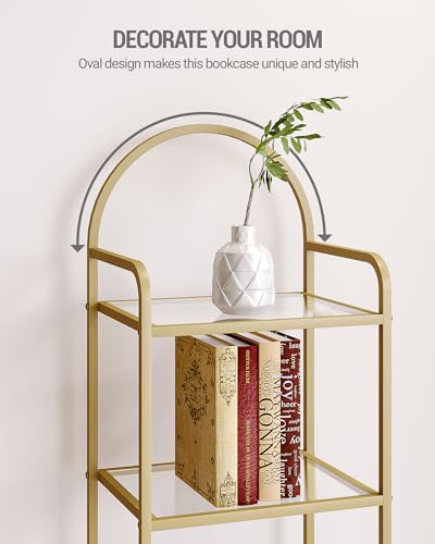 6 Tier Black Tempered Glass Steel Frame Bookcase G6283