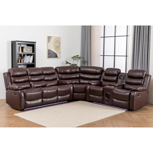 White PU Leather L-Shaped 9 Seater Reclining Sectional Sofa with LED Light Q98840