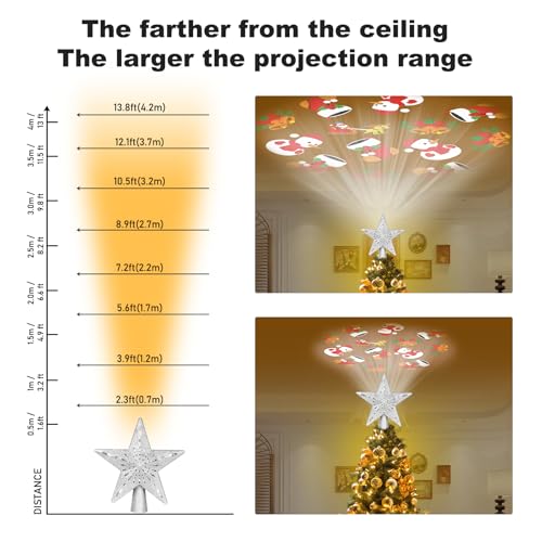 Silver 3D Glitter Lighted Christmas Tree Topper with Rotating LED Lights A958969