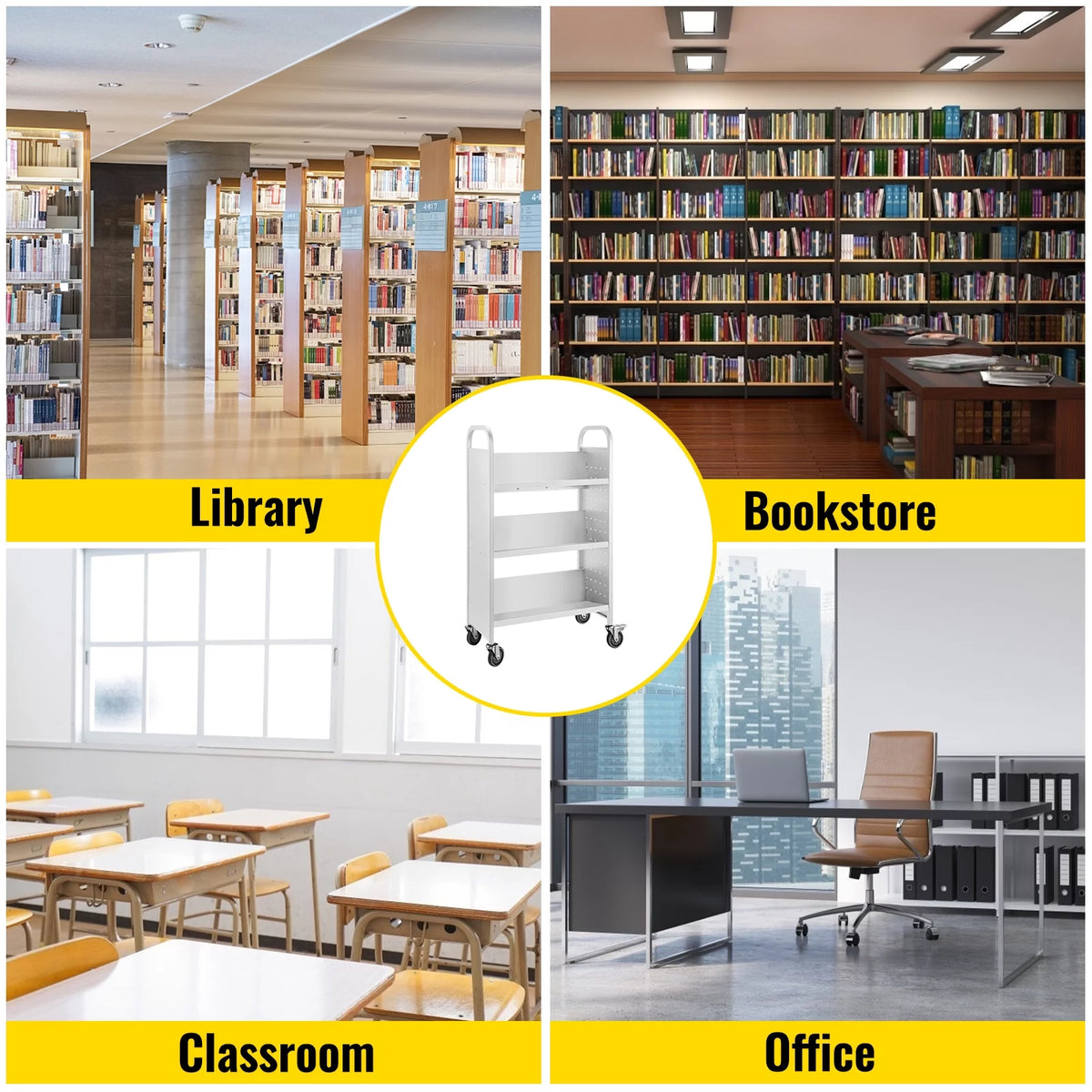 White V-Shaped Shelves Book Cart L74793