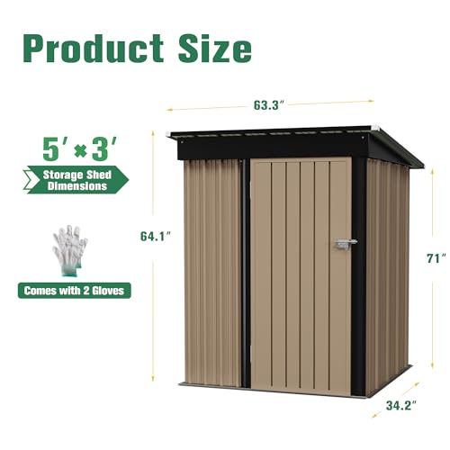 5 x 3 FT Waterproof Metal Garden Storage Shed B8724