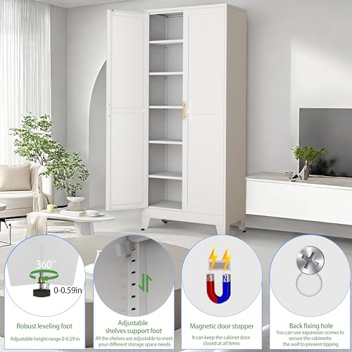 75.2”H Metal Pantry Storage Cabinet with Adjustable Shelves S717534