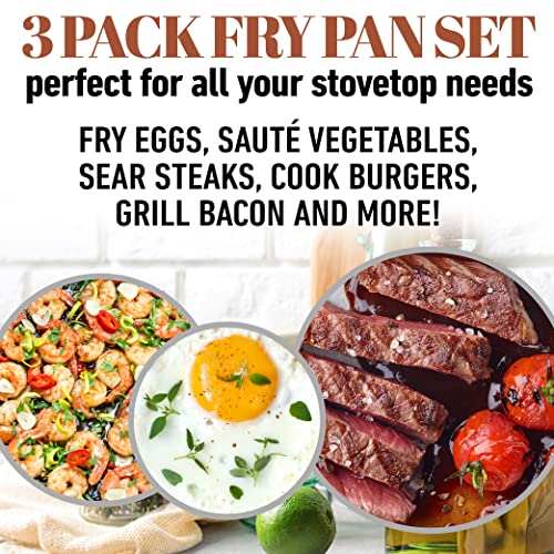 3 Piece Hammered Copper Nonstick Frying Pan Set with Glass Lid Q30655