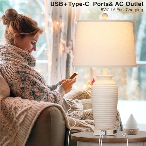 Set of 2 25" Touch Control Table Lamps with USB A+C Ports & AC Outlet U317