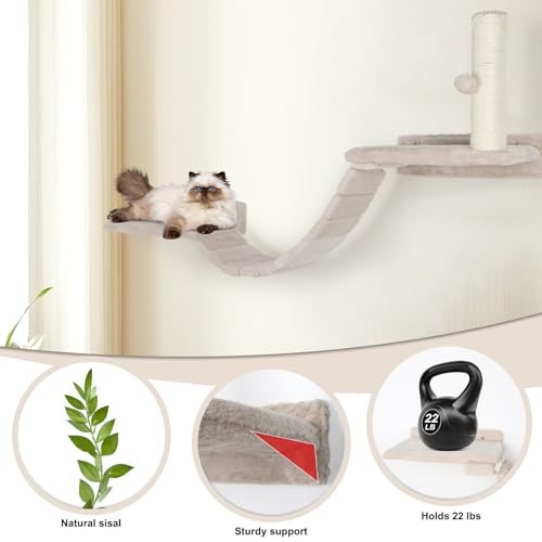 7 Pcs Cat Wall Shelves Set with Sisal Scratcher Post G720