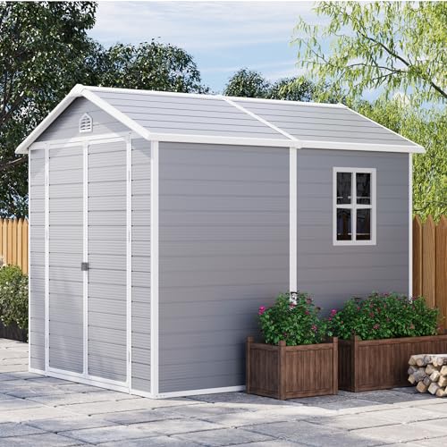 6 x 8 FT Grey Plastic Outdoor Storage Shed with Floor W8987