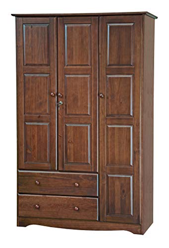 100% Solid Wood Armoire Wardrobe Closet, Java, 4 Shelves, 1 Clothing Rod, 2 Drawers, 1 Lock S495159