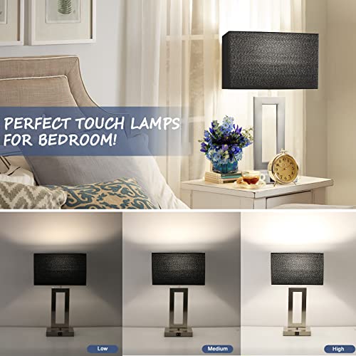 Set of 2 Touch Control Table Lamps with USB Ports, 3-Way Dimmable, Gold and White H6399