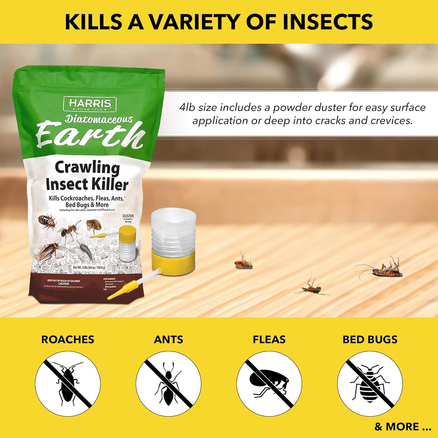4lb Diatomaceous Earth Crawling Insect Killer with Powder Duster P3621