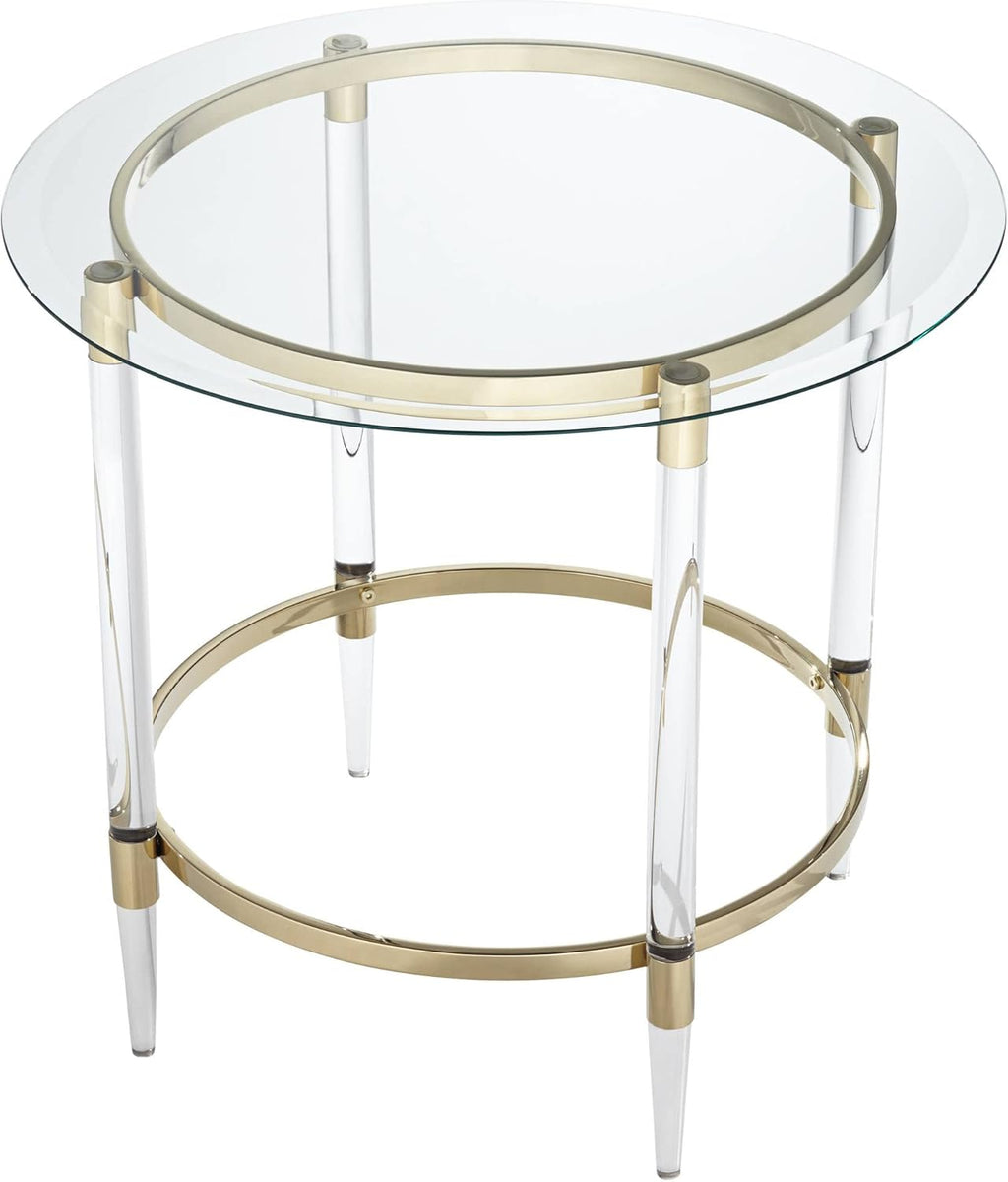 Clear Glass Round Side Table with Gold Rings P71112