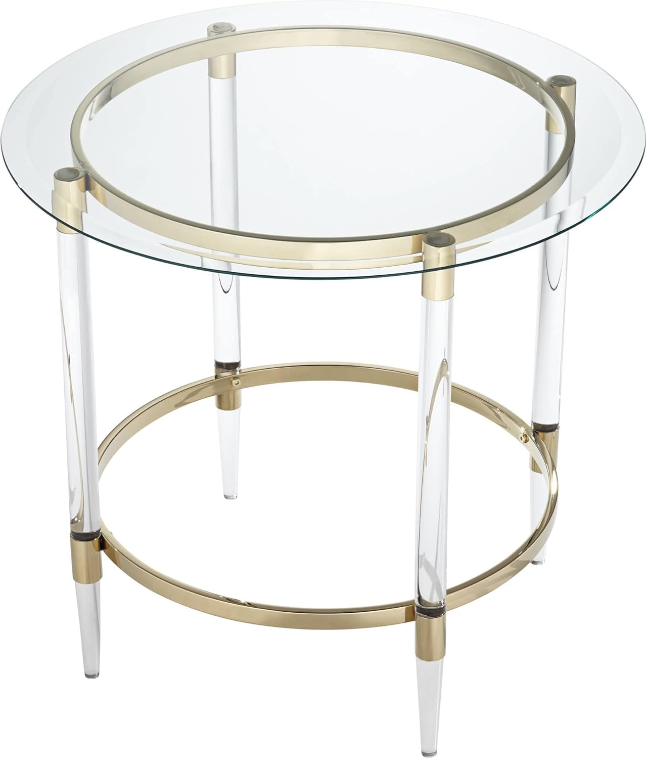 Clear Glass Round Side Table with Gold Rings P71112