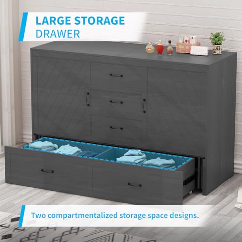 Queen Size Solid Wood Murphy Bed with Foam Mattress and 2 Storage Drawers R108855