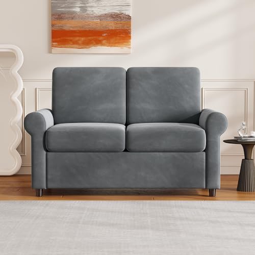Gray Pull Out Sofa Bed with Twin Size Mattress Pad K622167