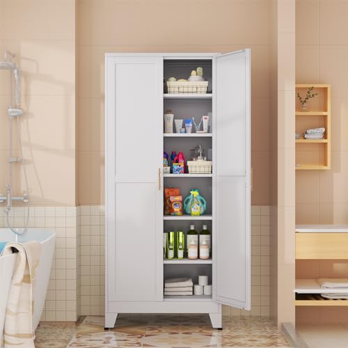 75.2”H Metal Pantry Storage Cabinet with Adjustable Shelves S717534